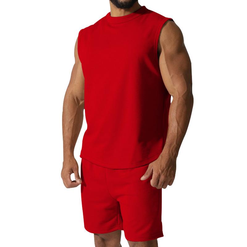 Men's Summer Sleeveless Sports Set: Casual Solid Color Tank Top & Shorts