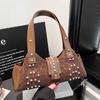 Underarm Bag PU Leather Studded Shoulder Bag for Women Rivet Punk Clutch Purse for Work Travel Shopping Trendy Hobo Purse