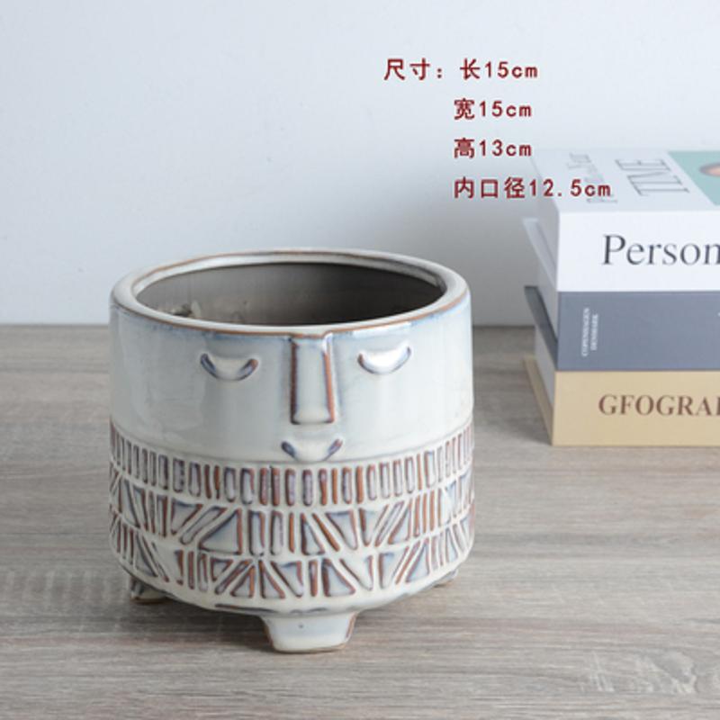 Nordic Ceramic Flower Basin Face Multi-meat Green Plant Flower Pot Vase Retro Vase Home Decoration Ceramic Planter Pot Desktop