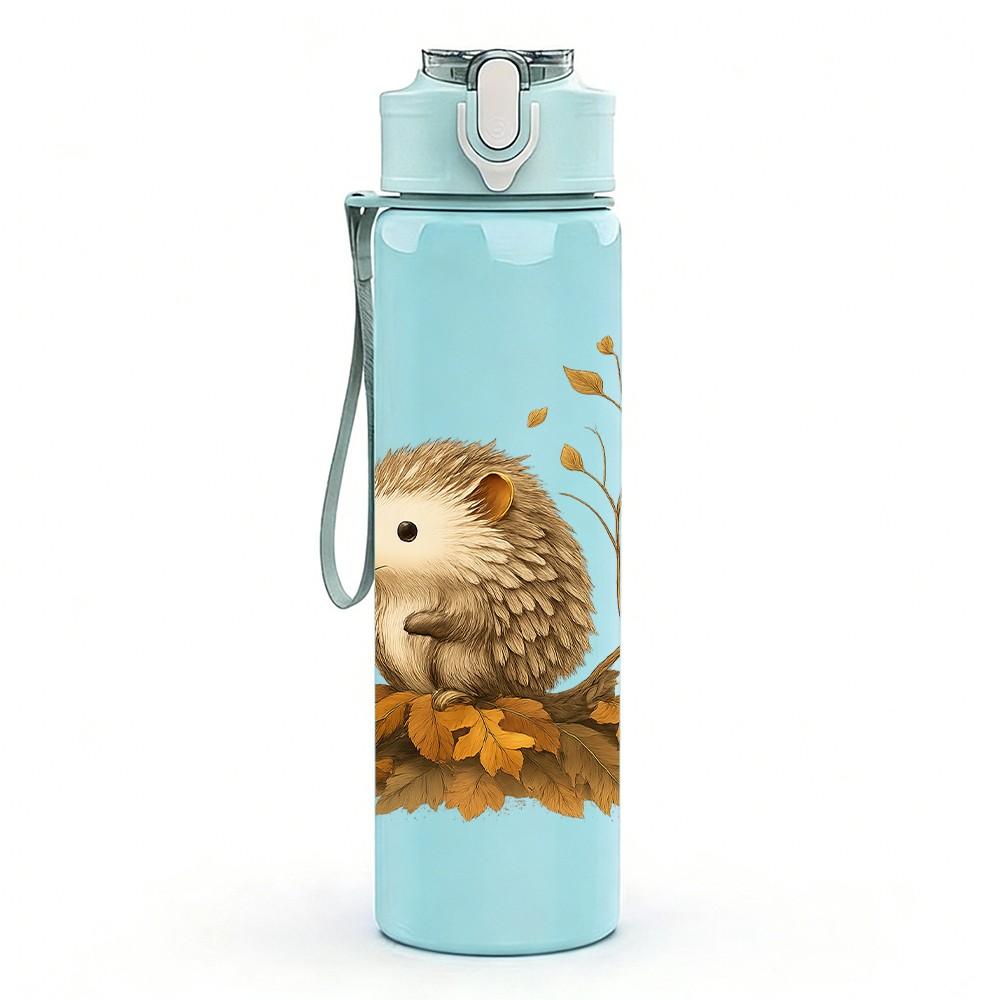 1PC Autumn Hedgehog Leaves Print 750ml Color Plastic Sports Water Bottle Leakproof Flip Straw Lid Suitable for Sports Office Home Use
