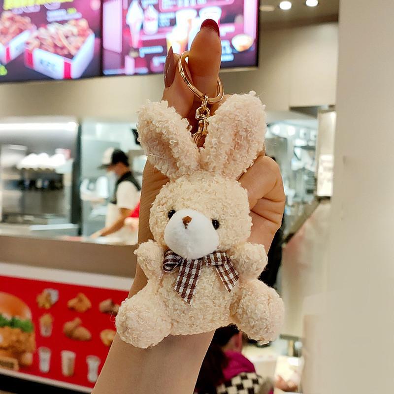 Cute Fluffy Bunny Keyring Plush Toy Backpack Ornament With Gold Clip