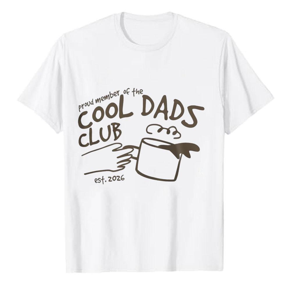 Hand Drawn Coffee Mug Cool Dads Club Sketch Cotton T Shirt Print Fathers Day Gift Tee Casual Papa Daddy Daily Life Family Tops