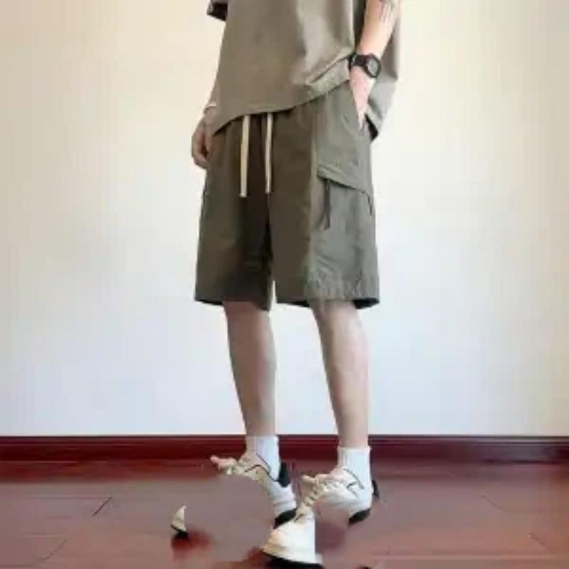 Men's Black Cargo Shorts Double Drawstring Waist Multi Pocket Casual Daily Street Wear