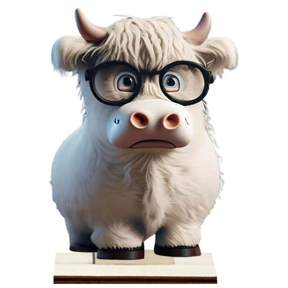 Christmas Ornament Holiday Decoration Ornament Adorable Cartoon Highland Cow Wooden Home Table Ornament with Fine Workmanship