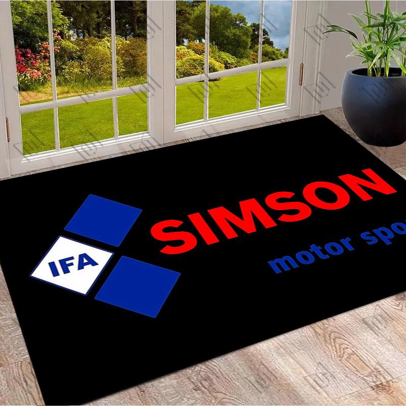 Simson Motor Sport Logo Print Area Rug Motorcycle Fan Non‑Slip Rectangular Floor Mat Black Home Decor For Gaming Room Bedroom