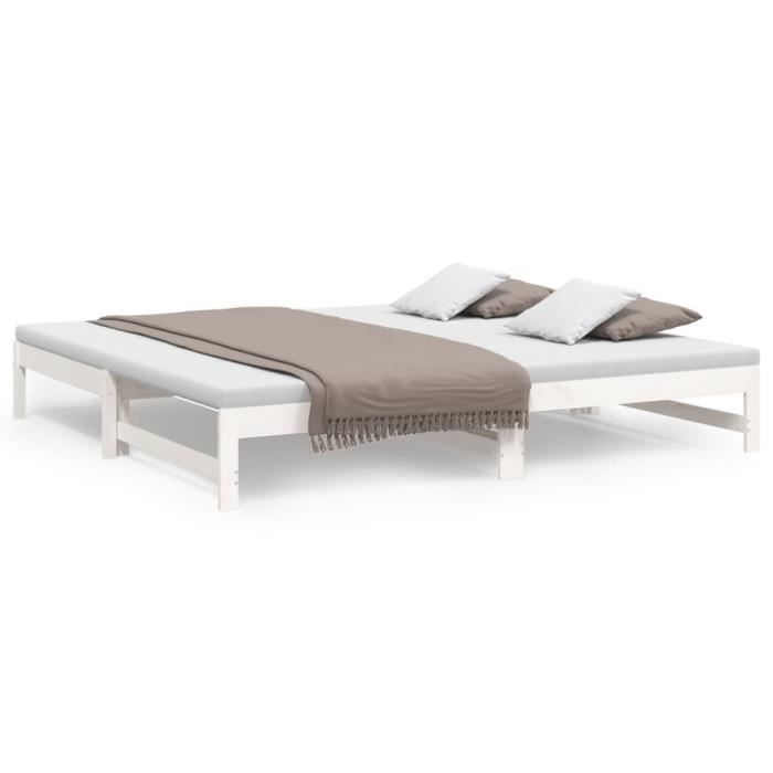 823400 vidaXL Lit coulissant Blanc 2x(100x200) cm Bois de pin massif