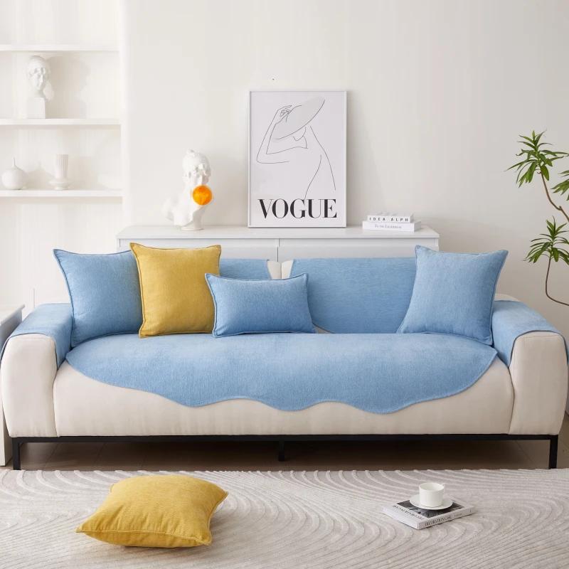 Chenille Non-slip Sofa Cushion Solid Color Sofa Cover Four Seasons Universal for Living Room Sofas 1PC All-Inclusive Towel