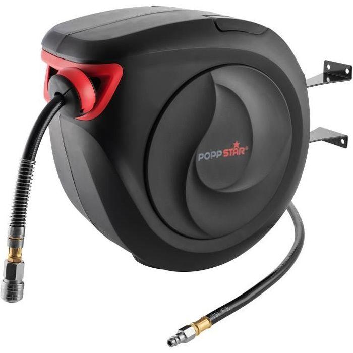 Enrouleur de tuyau d'air comprimé - Poppstar - 20m + 2m - Rembobinage automatique - Support mural pivotant 180°