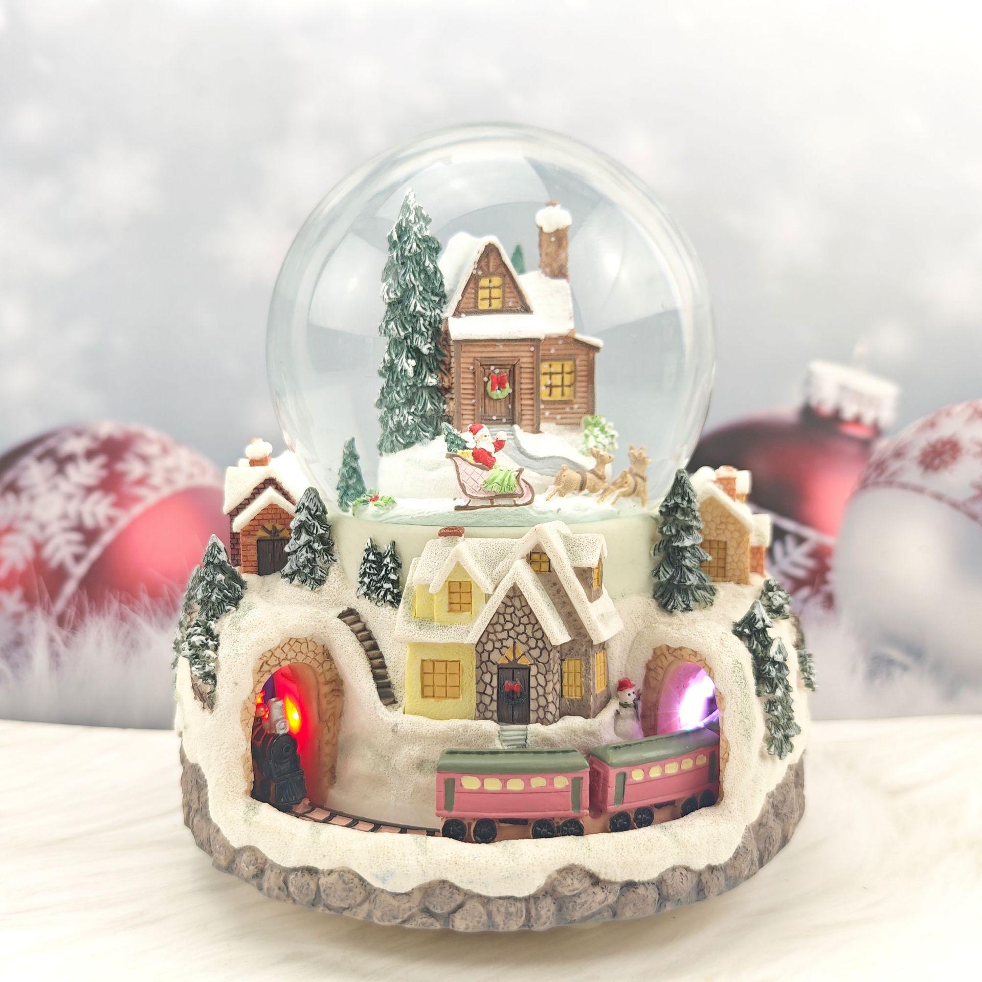 

Рождественская деревня фигурки музыкальный снежный шар рождественские коллекционные здания украшение с вращающимся поездом музыка и светодиодная подсветка для рождественского подарка