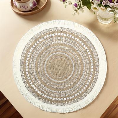 6-10pcs Bohemian Round Tassel Placemats Woven Linen Round Heat-insulating Flower Pattern Table Mats Dining Tables Decorative Mat