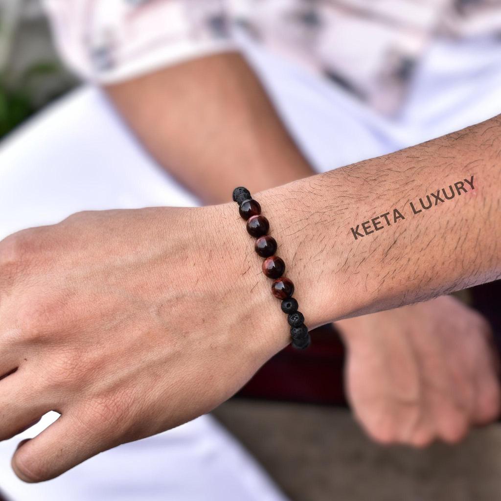 Natural red tiger eye and lava bead bracelet Diffuser bracelet for man Stretchable handmade beaded bracelet Fashion bracelets for him