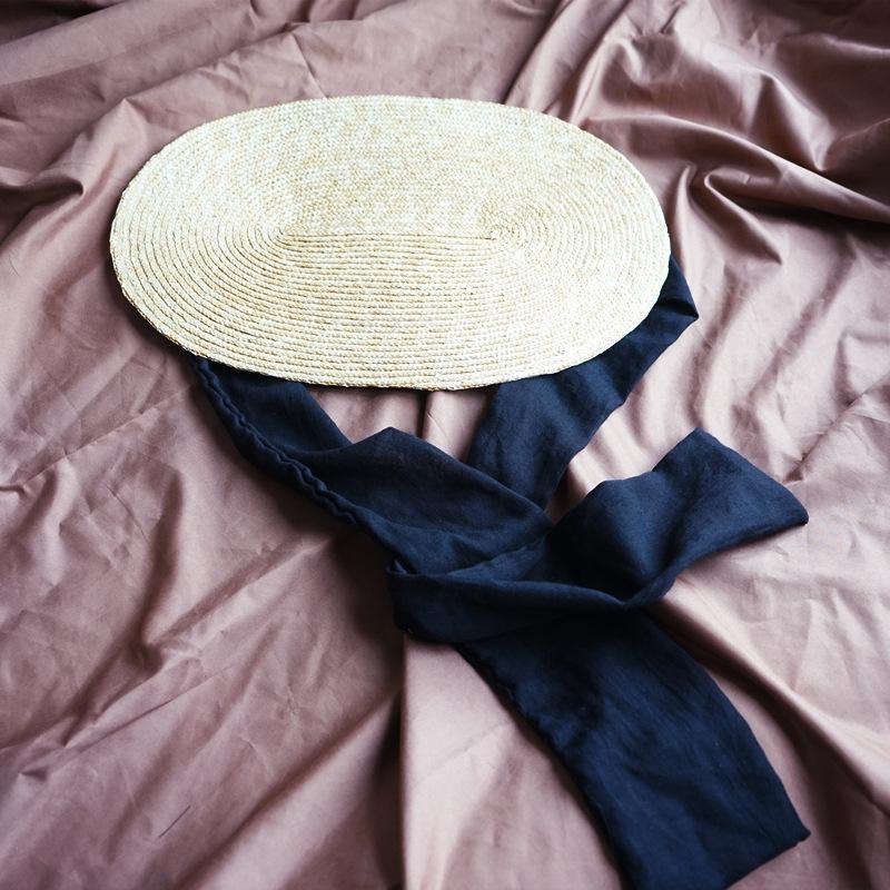 French Retro Elegant Loli Japanese Black One-Piece Lace-Up Straw Straw Hat Women'S Summer Sunshade Vacation Photo
