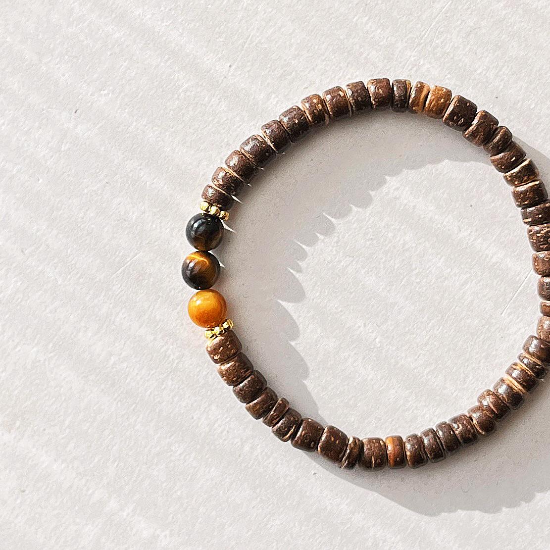 Autumn And Winter High-Quality Maillard Wind Natural Tiger S Eye Stone Coconut Shell Bracelet Bracelet.