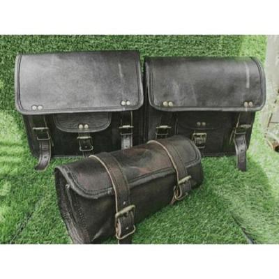 Genuine Black Leather COMBO 3 Motorcycle Saddle Bag Panniers Tool Pouch Side Bag