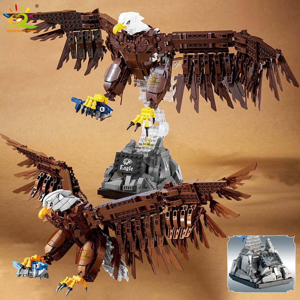 HUIQIBAO1214PCS Eagle Model Building Block MOC Falcon Animal Series Bricks Assembly Toy For Children DIY Home Desk Decoraction