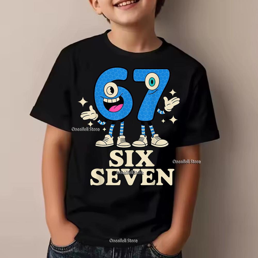 Summer 67 Six Seven Italian Brainrot Math Joke Children's T-Shirt Funny Casual Short Sleeve Kid Boy Tee Tops Comfortable TShirt