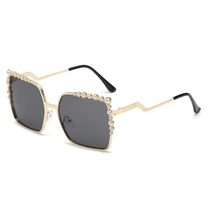 Sunglasses Diamond Pearl Decoration Large Frame Metal Glasses Sunshade Sunglasses Ns Catwalk Premium