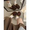 Brown retro heightened thick-soled piled half-drag Birkenstocks women's autumn and winter warm bag head cotton slippers