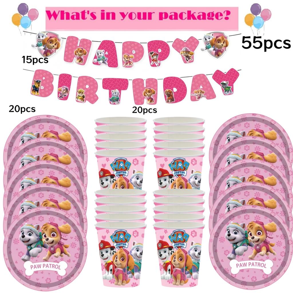 Roze Paw Patrol Verjaardagsfeest Decoratie Skye Wegwerp Servies Tafelkleed Bord Folie Ballonnen Babyborrel Meisjes Feestartikelen