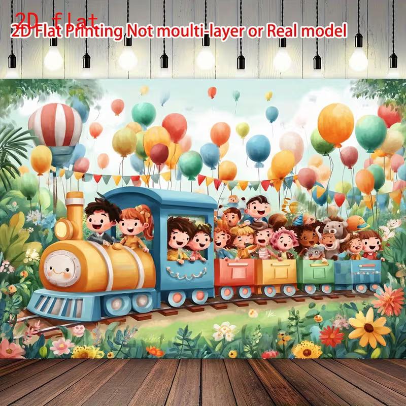 

Двумерный фон с мультяшным поездом для детской вечеринки, Фотофон для дня рождения 47.2x31.5inch/120*80cm