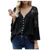Womens Fashion Hollow Lace Stitching V-neck Flared Long Sleeve T-Shirt Tops