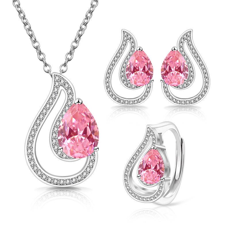 European and American Jewelry Colorful Treasures Banquet Women's Necklace, Earrings Ring Set Accessories