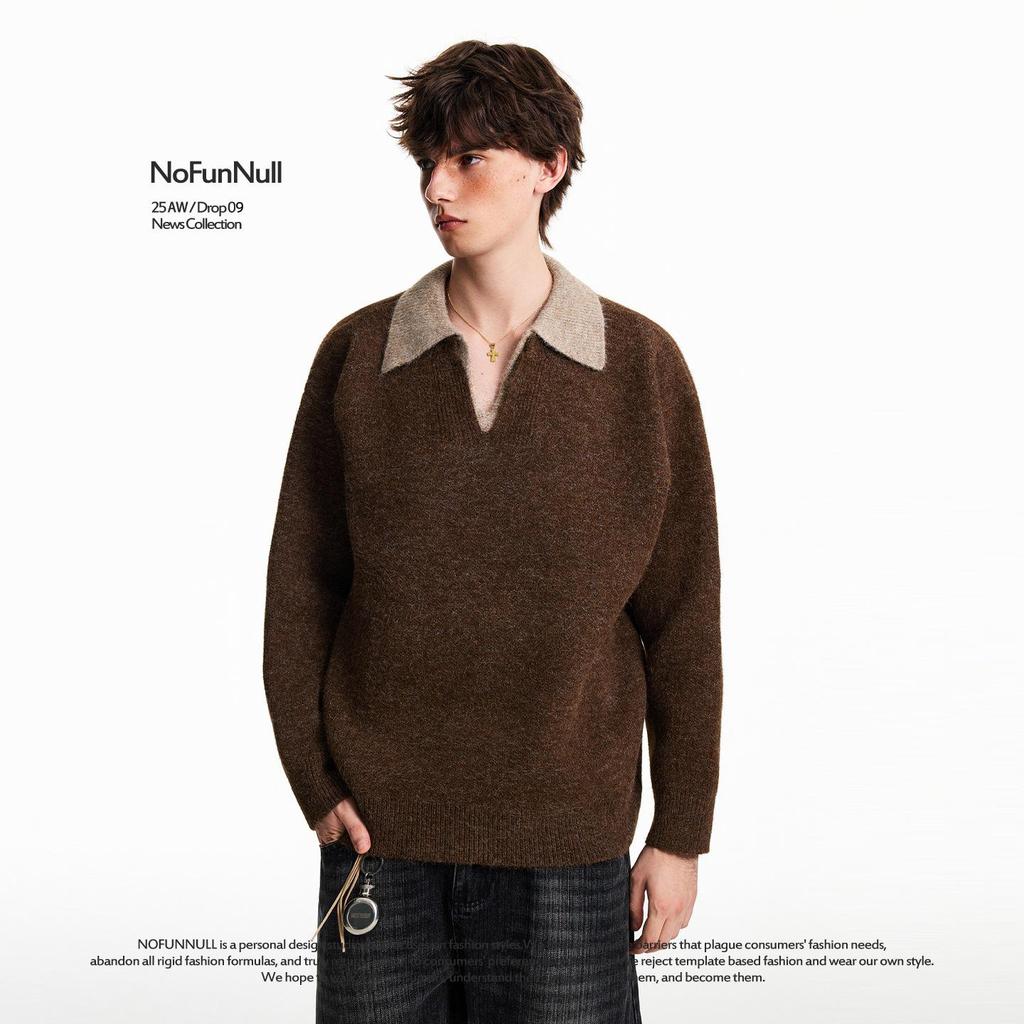 Men's High-End Old Money Style V-Neck Polo Knit Sweater for Autumn/Winter