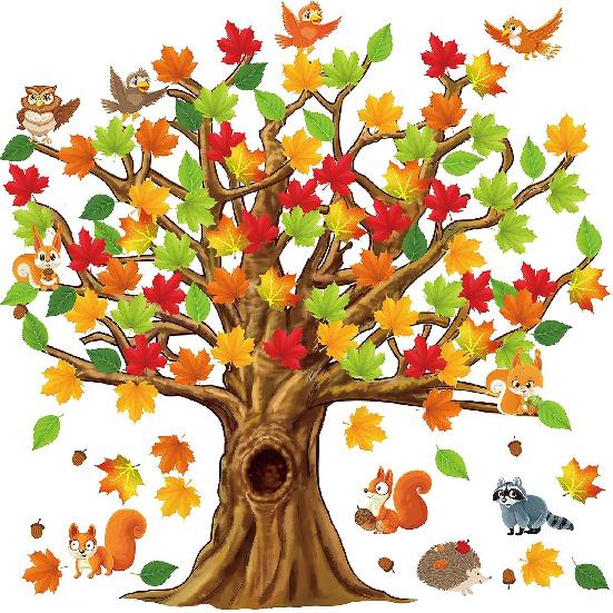 Gersoniel 90 Pieces Classroom Tree Bulletin Board Decorations Conversation Fall Leaves Cutouts Autumn Stickers for Classroom Home Wall Decor(Natural