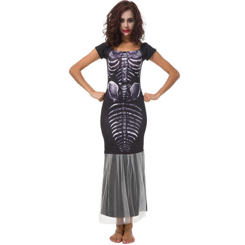 New Halloween new white yarn fishtail dress, witch suit, temperament witch night ghost game suit