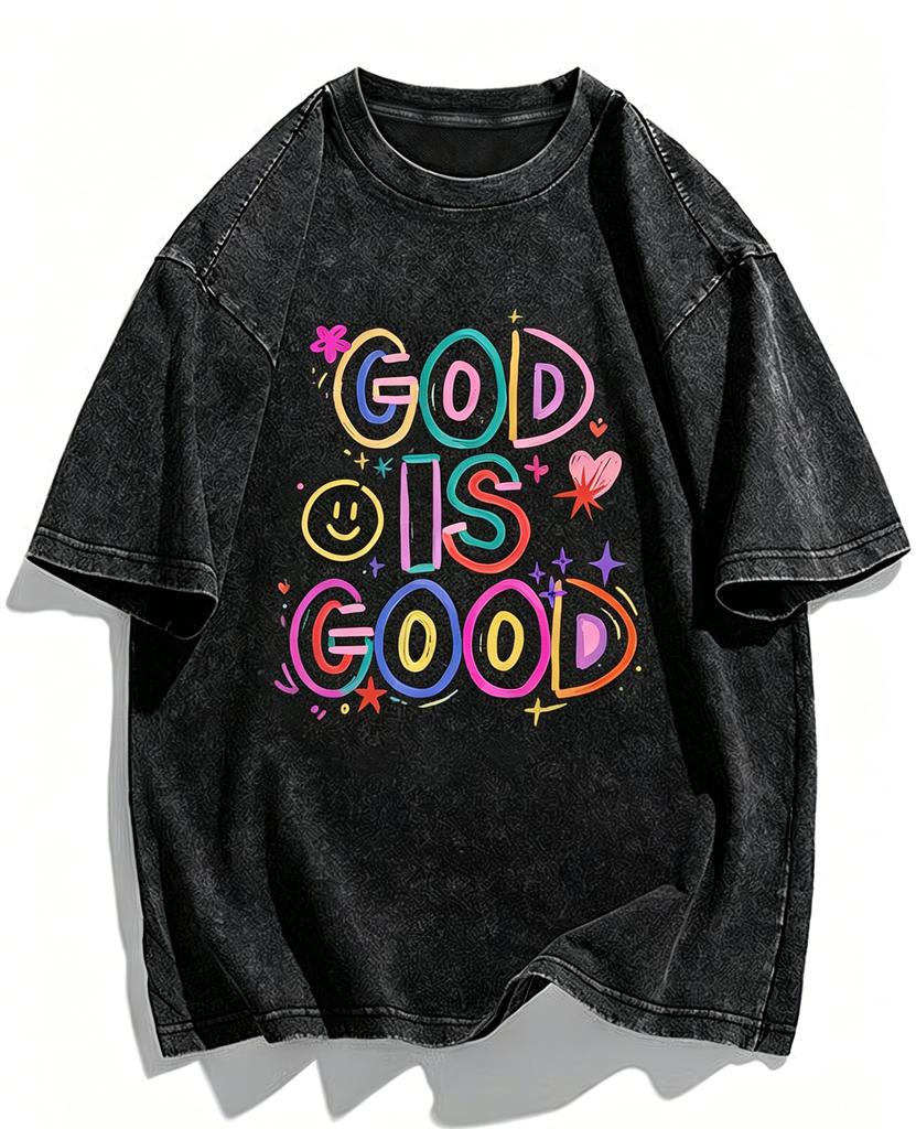 God Is Good Christian TShirt Washed Cotton Faith Graphic Tee Vintage Religious Bible Verse Jesus Top for Men Women Unisex