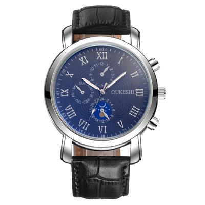 Orologio da Uomo Tre Occhi della Luna Orologio al Quarzo con Cinturino da Uomo