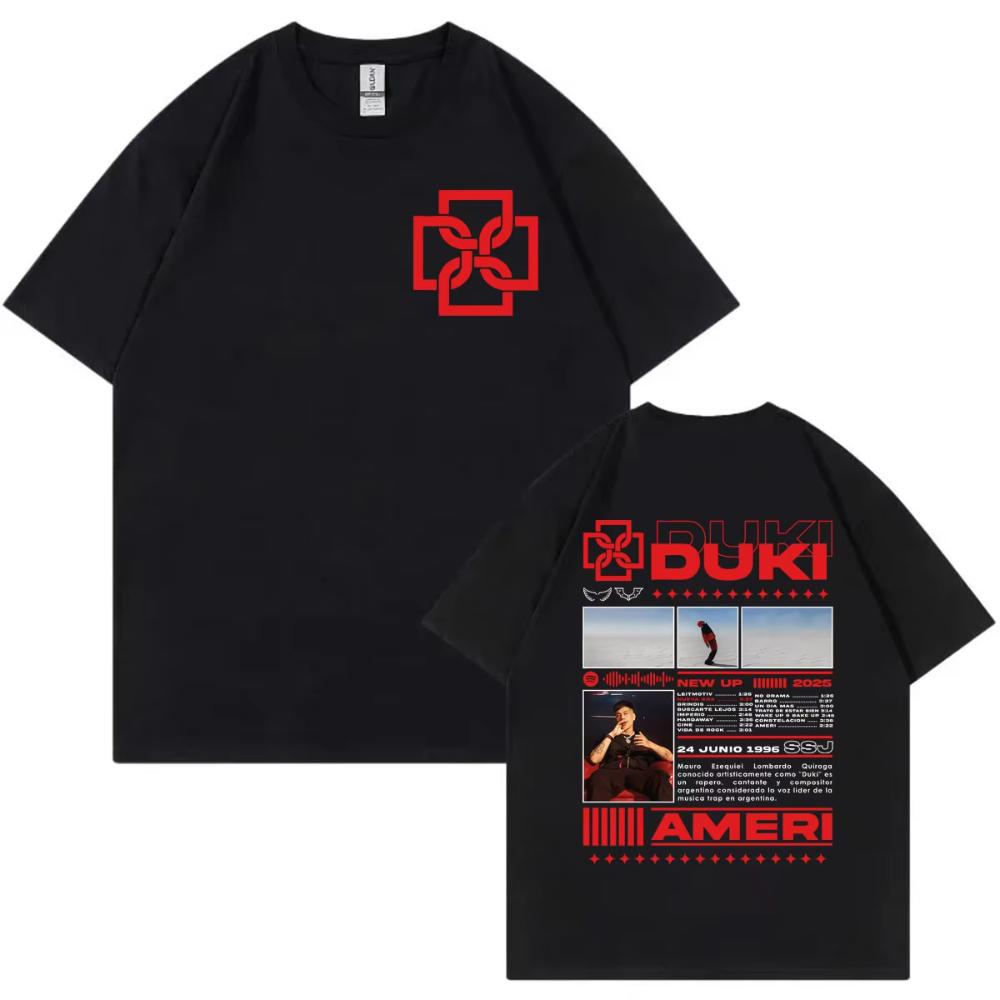 Rapper Duki Tour 2025 Double Sided Print Tshirts Fashion Hip Hop Short Sleeve T Shirts Men Womens High Quality Cotton Tshirts