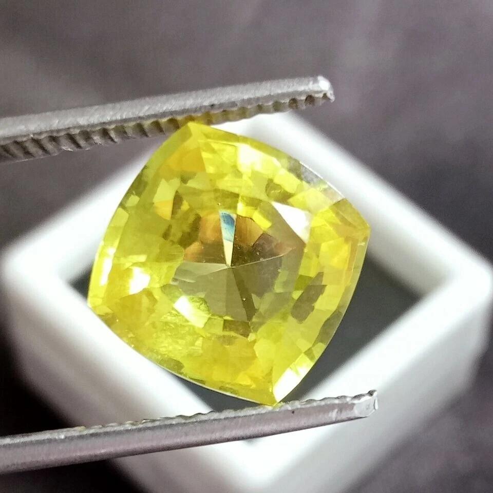 Natural Yellow Sapphire Ceylon Cushion Cut 11-12 Ct Excellent Gemstone