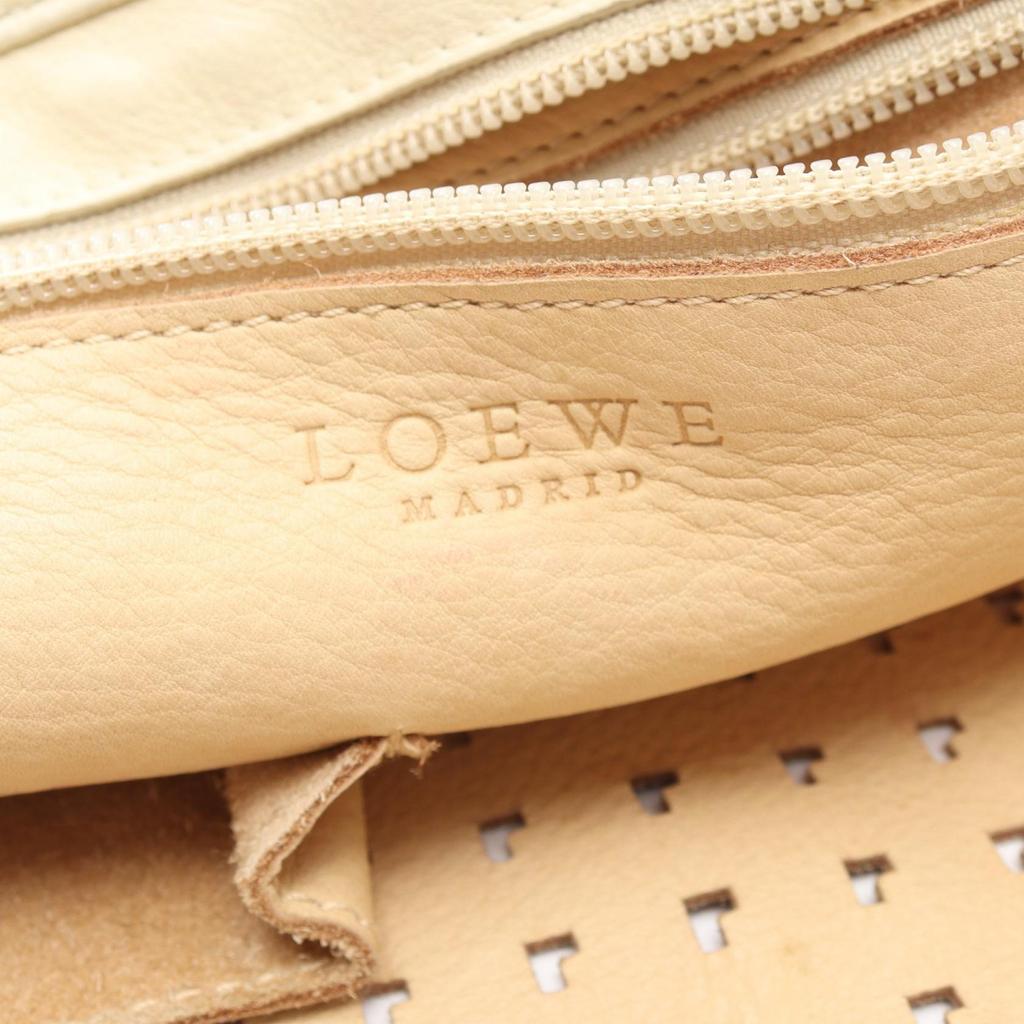 Used LOEWE Punching Shoulder Bag Suede Leather Beige Beige Used Women