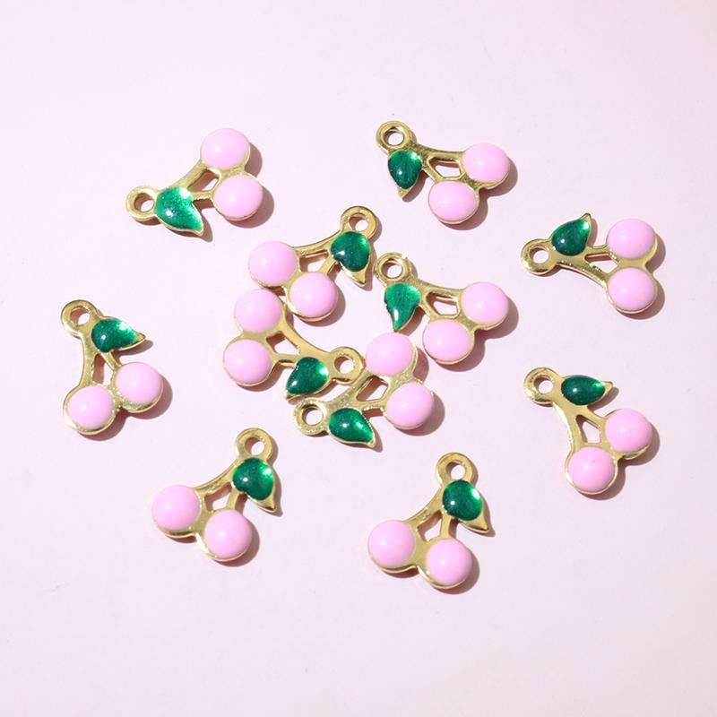 20pcs 10x7mm Stainless Steel Enamel Cherry Cherries Charms Pendant Stainless Steel DIY Jewelry Making Accessories Findings