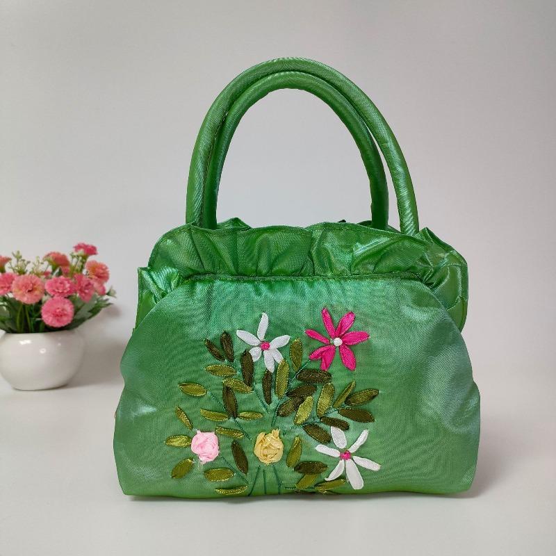 Zipper women's bag handmade ribbon embroidered bag mother shopping bag handbag bag wedding bag