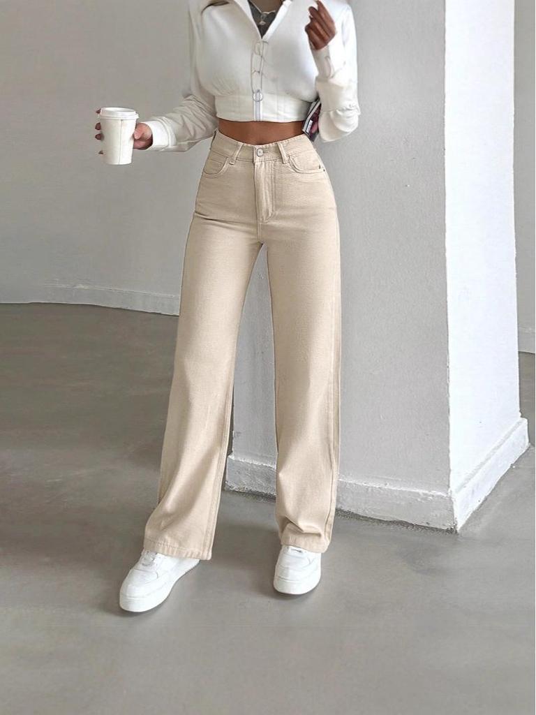Extra lange europäische Wide-Leg Jeans für Damen - Elastisch, Schlankmachender Schnitt, Toller Fall, Weiß, Ideal für große Frauen, Neu für Frühling & Herbst.