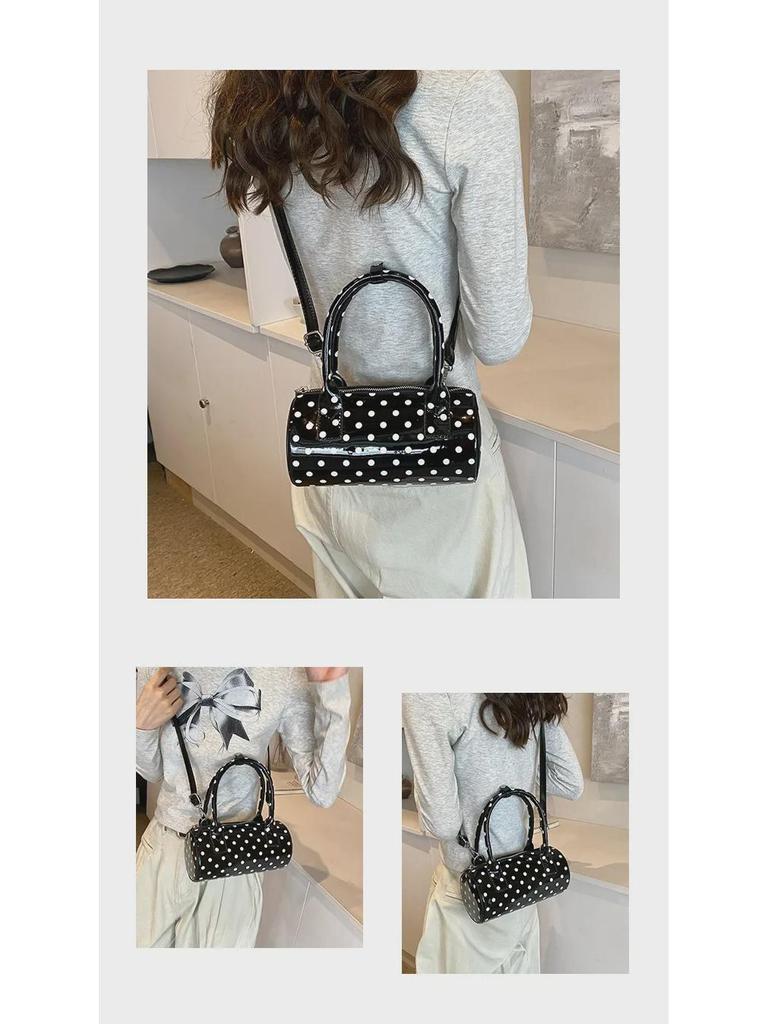 2024 Polka Dot Boston Patent Leather Shoulder & Crossbody Bag for Women