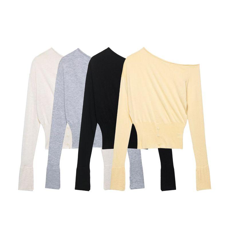 Autumn New Western Style Za Foreign Trade Women clothes Fashion Simple and Versatile Solid Sloping Shoulder off-Neck Split Sweater