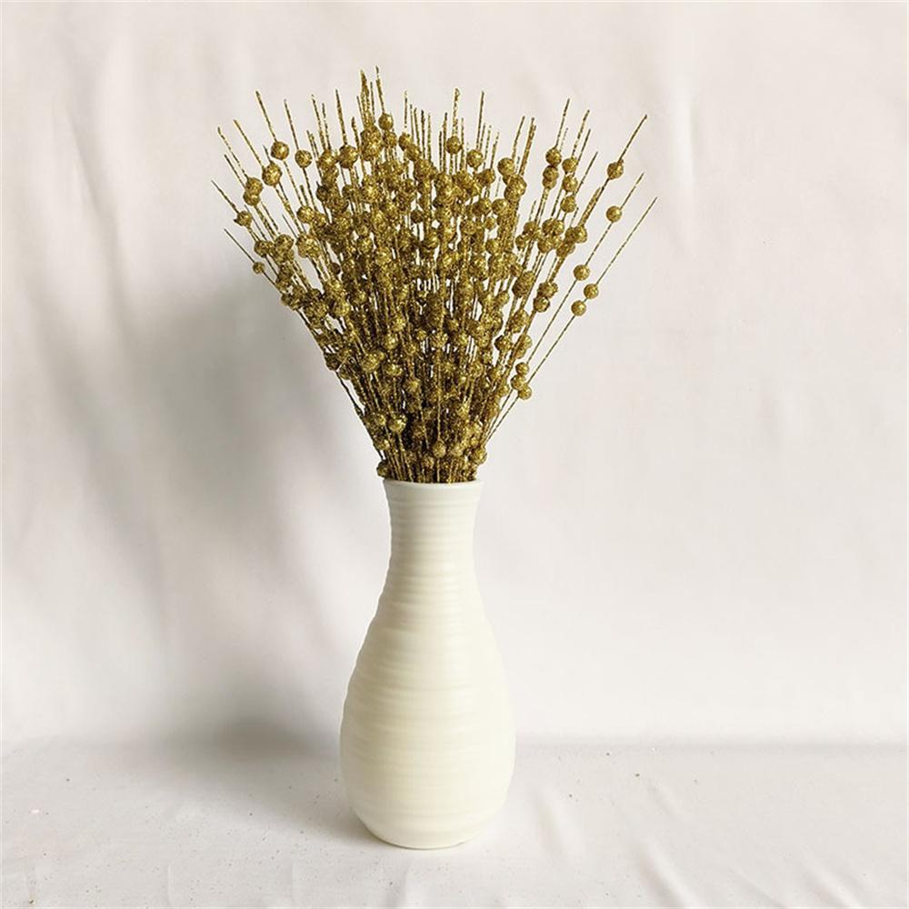 1pc 12 Forks Glitter Berry Leave Christmas Tree Decoration Dried Branch Coral Golden Powder Flower Material New Year Party Decor