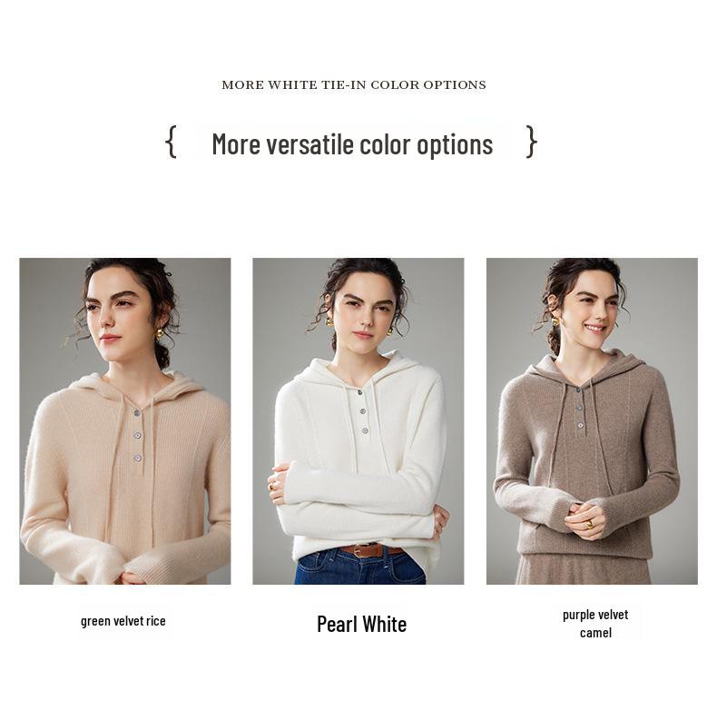 2024 Women's Cashmere Hooded Pullover: Loose Fit, Solid Color, Korean Style Autumn/Winter Sweater