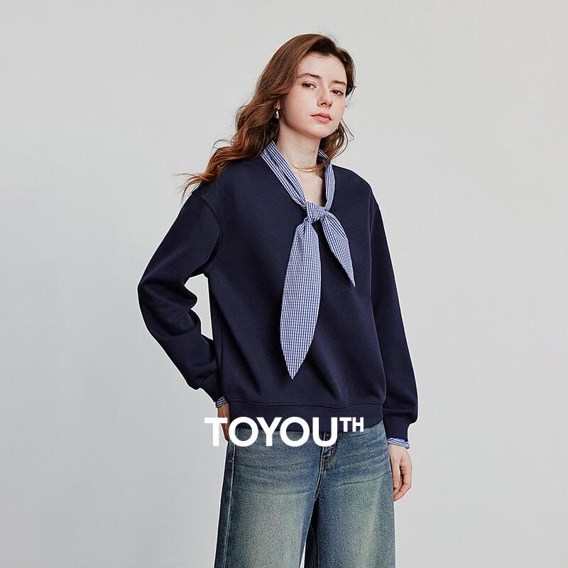 

Chuyu Women s Fake Two-Piece Spliced Plaid Tie-Neck Sweatshirt M