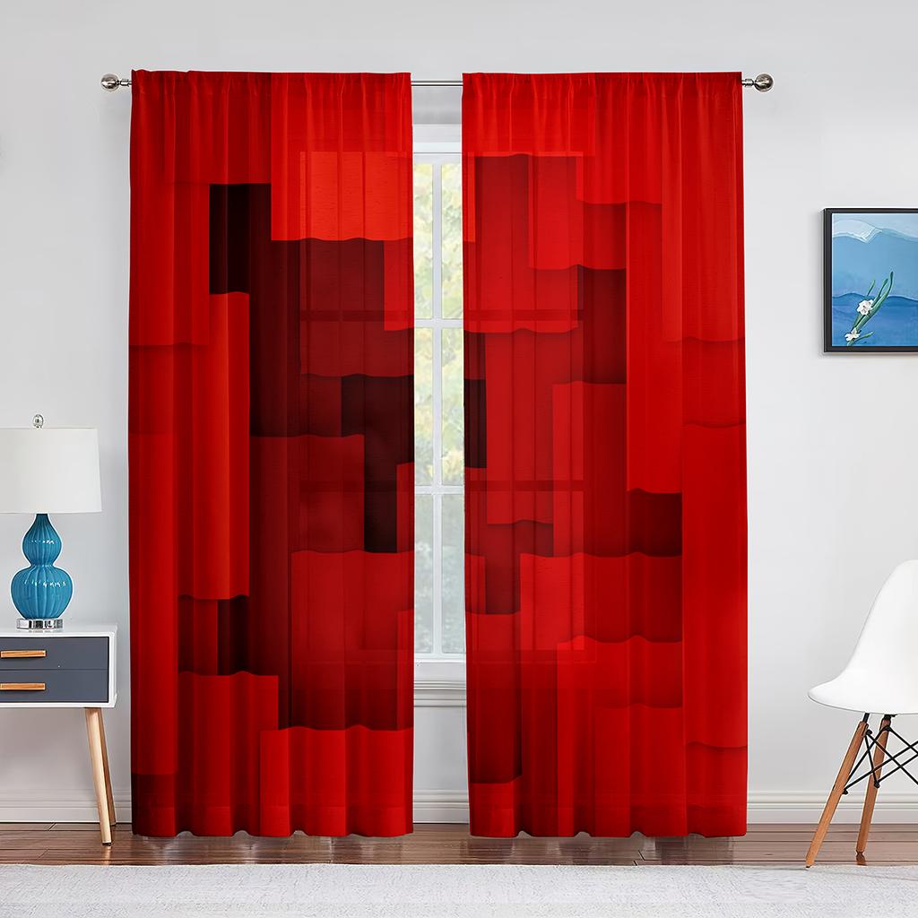 Colorful Gradient Rainbow Sheer Voile Curtain Triangle Geometric Window Tulle Curtains for Living Room Bedroom Kitchen Drapes