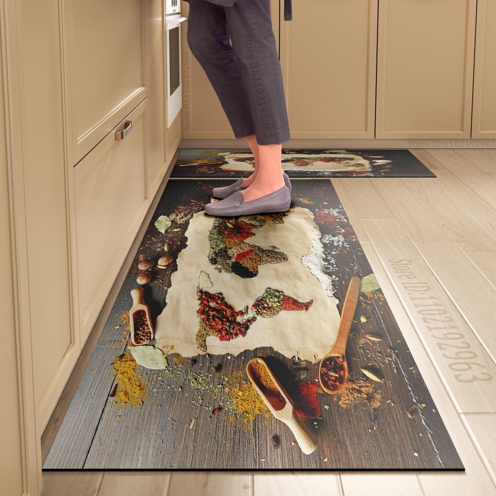 Spice Pattern Kitchen Mat Non-Slip Machine Washable Rug Set for Home Decor Anti-Fatigue Floor Mats Comfort Standing Pad