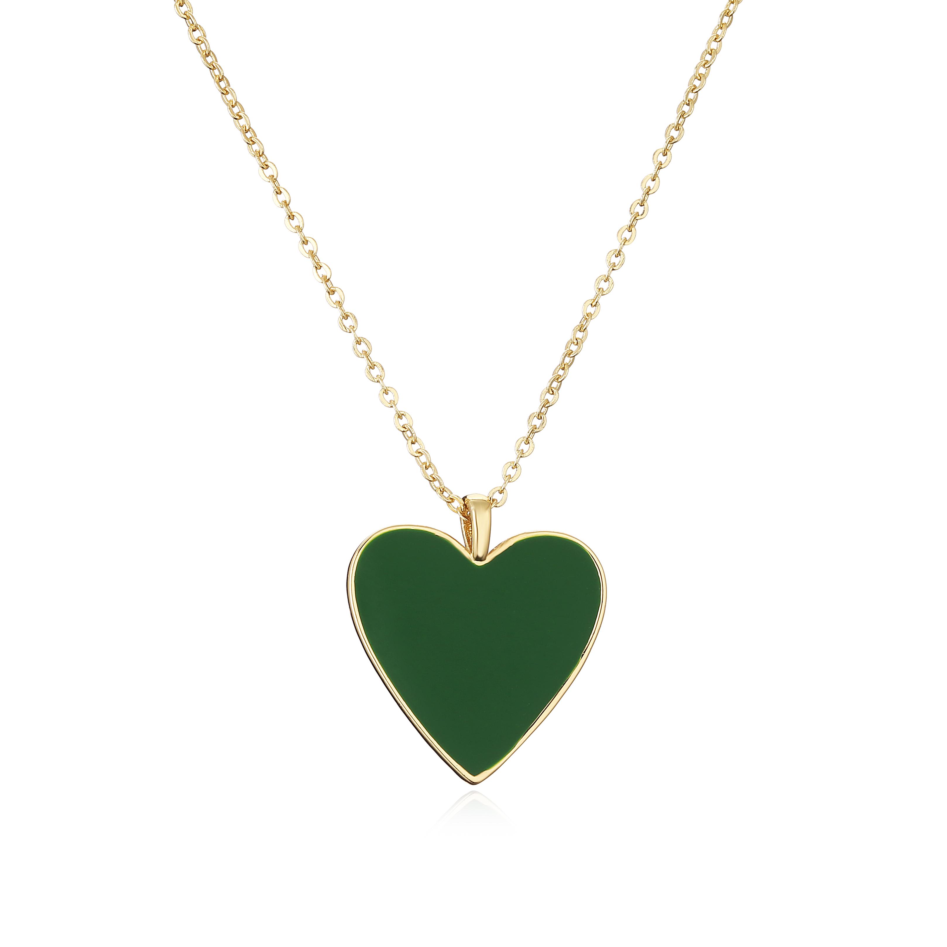 

HECHENG,Gold plated O-Chain Heart Pendant Necklace Copper Enamel Colorful Necklace Zircon for Women Fluorescent&40-50cm зелёный