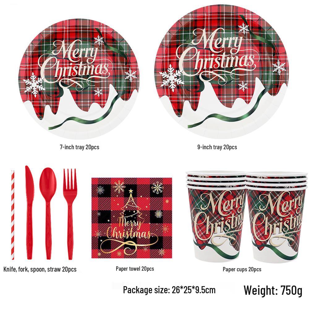 Grenzüberschreitendes Weihnachtsbaum Einweggeschirr-Set: Teller, Servietten, Becher