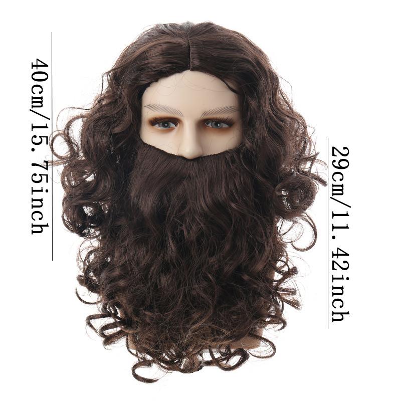 Christmas Performance Wig Jesus Magician Wizard Cosplay Wig Men's Halloween Party Stage Wig 