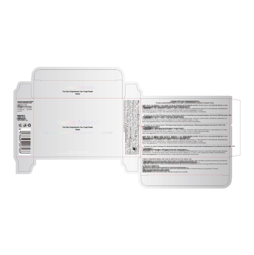 KEKEMOOD Five-Color Tear Trough Eyeshadow Palette: Multi-use, Clear Color Payoff, Long-lasting, Smudge-proof with Built-in Brush.