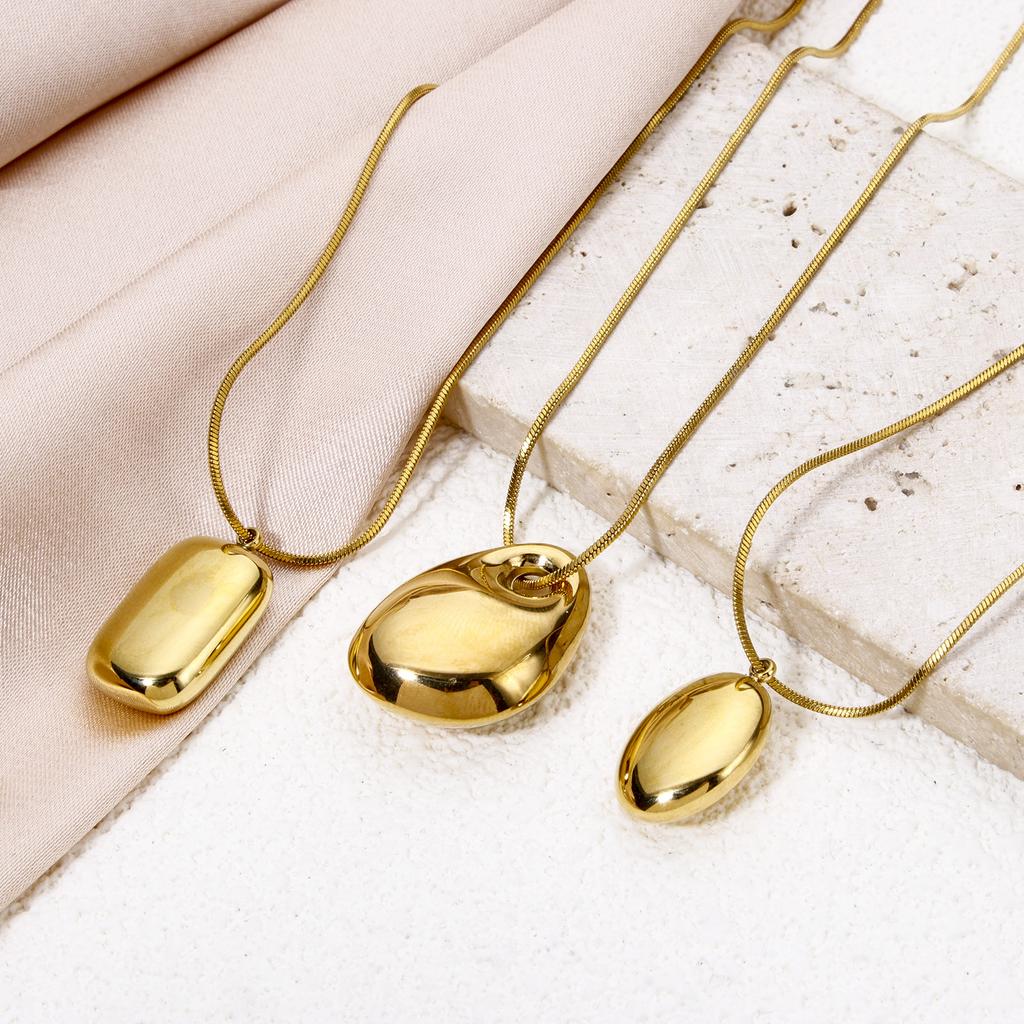 1pc 304 Stainless Steel Charms 3D Oval Rectangle Small Pendant 14K Gold Plated Necklace Charm for Jewelry Making Women Findings