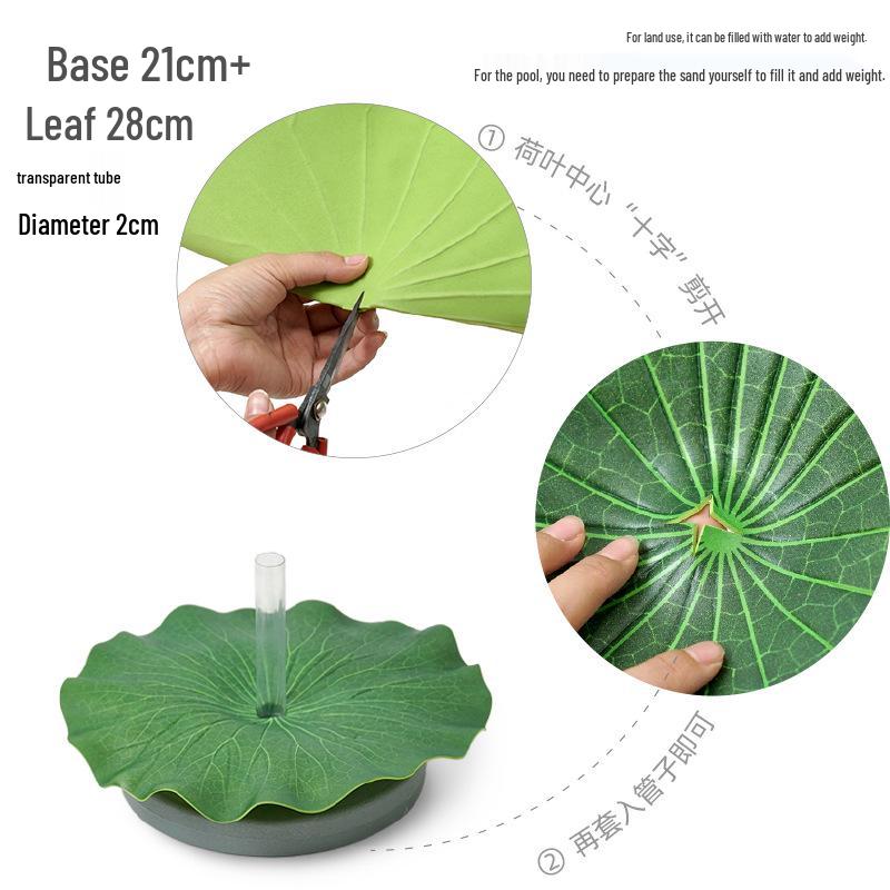 Duży sztuczny kwiat lotosu i liść do dekoracji stawu i jako rekwizyty do tańca, zielona łodyga